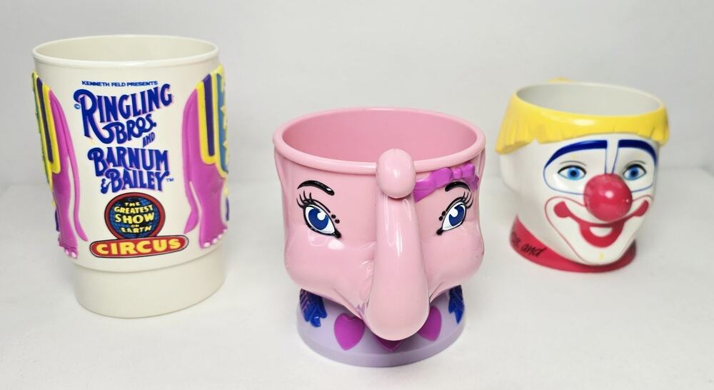 Lot of 3 Ringling Bros Barnum & Bailey Circus Combined Show Plastic Cup Mugs